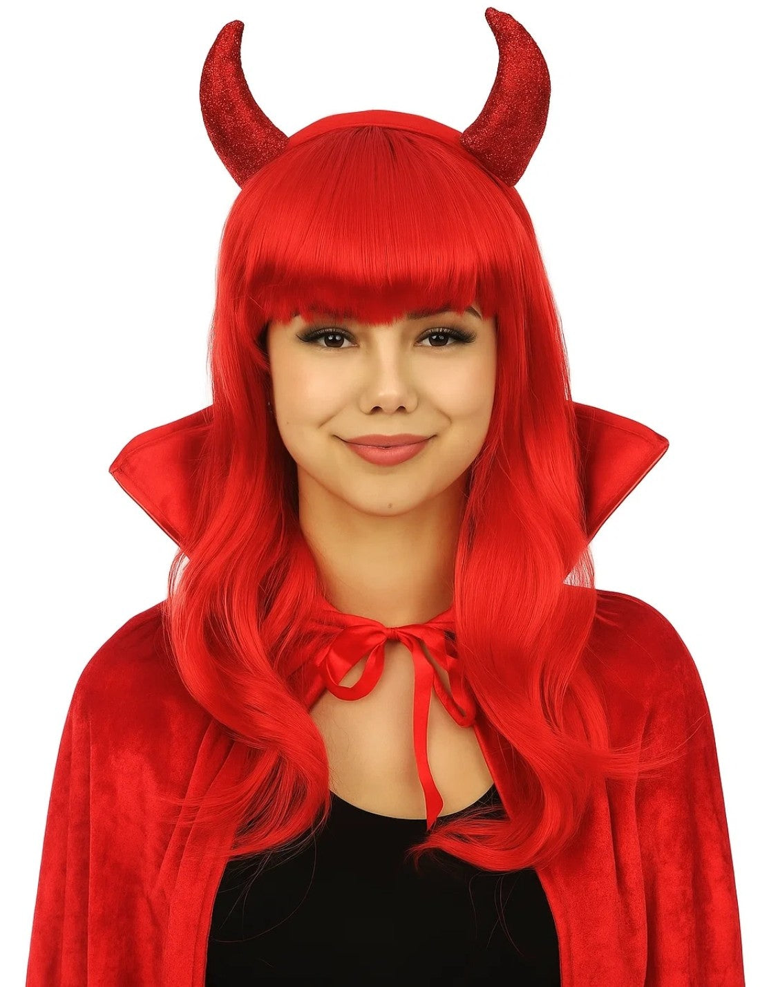 Parrucca Di Halloween Carnevale Rossa Con Frangia