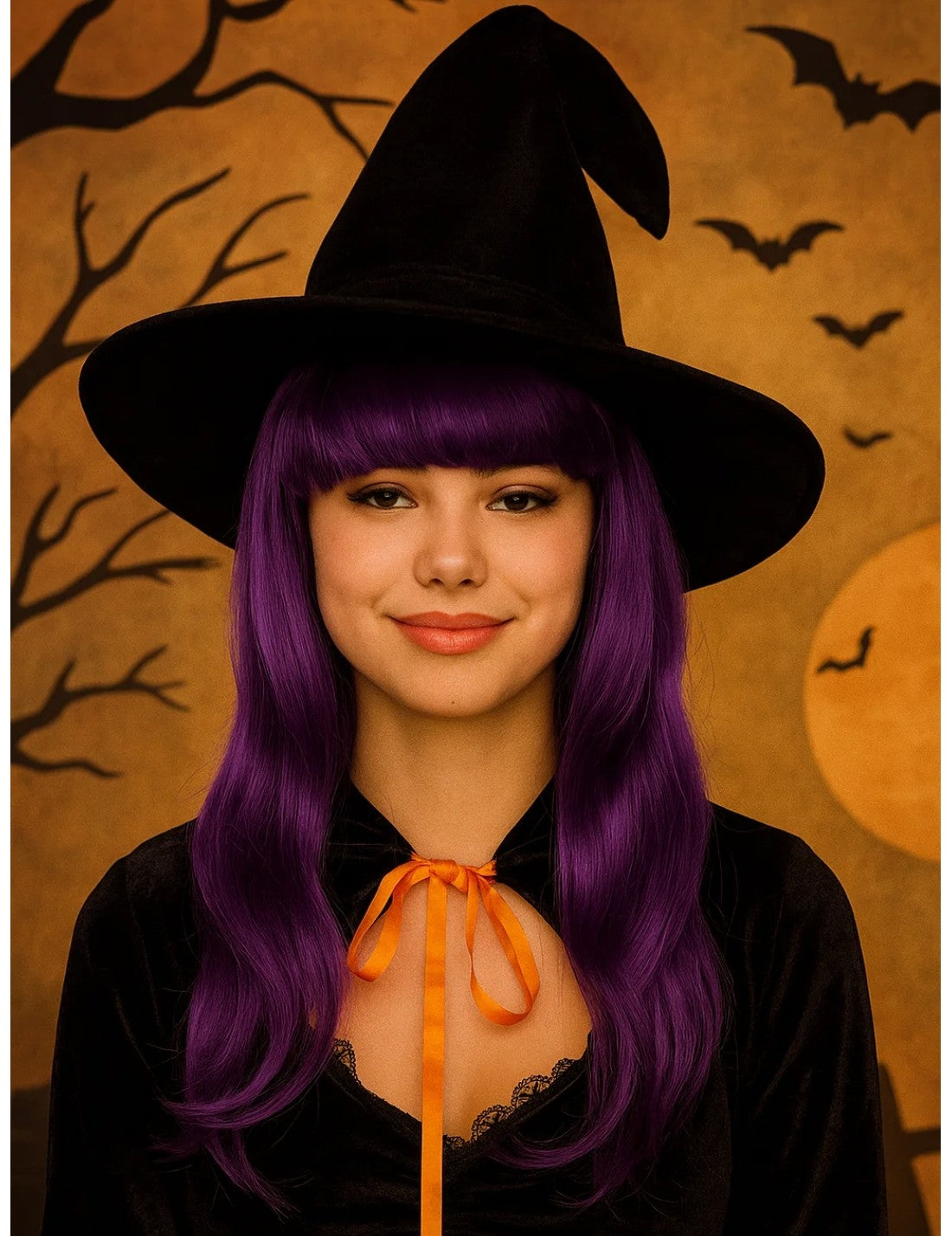Parrucca Di Halloween Carnevale Viola Con Frangia