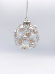 Pallina Albero Di Natale In Vetro Trasparente Con Perle 8cm