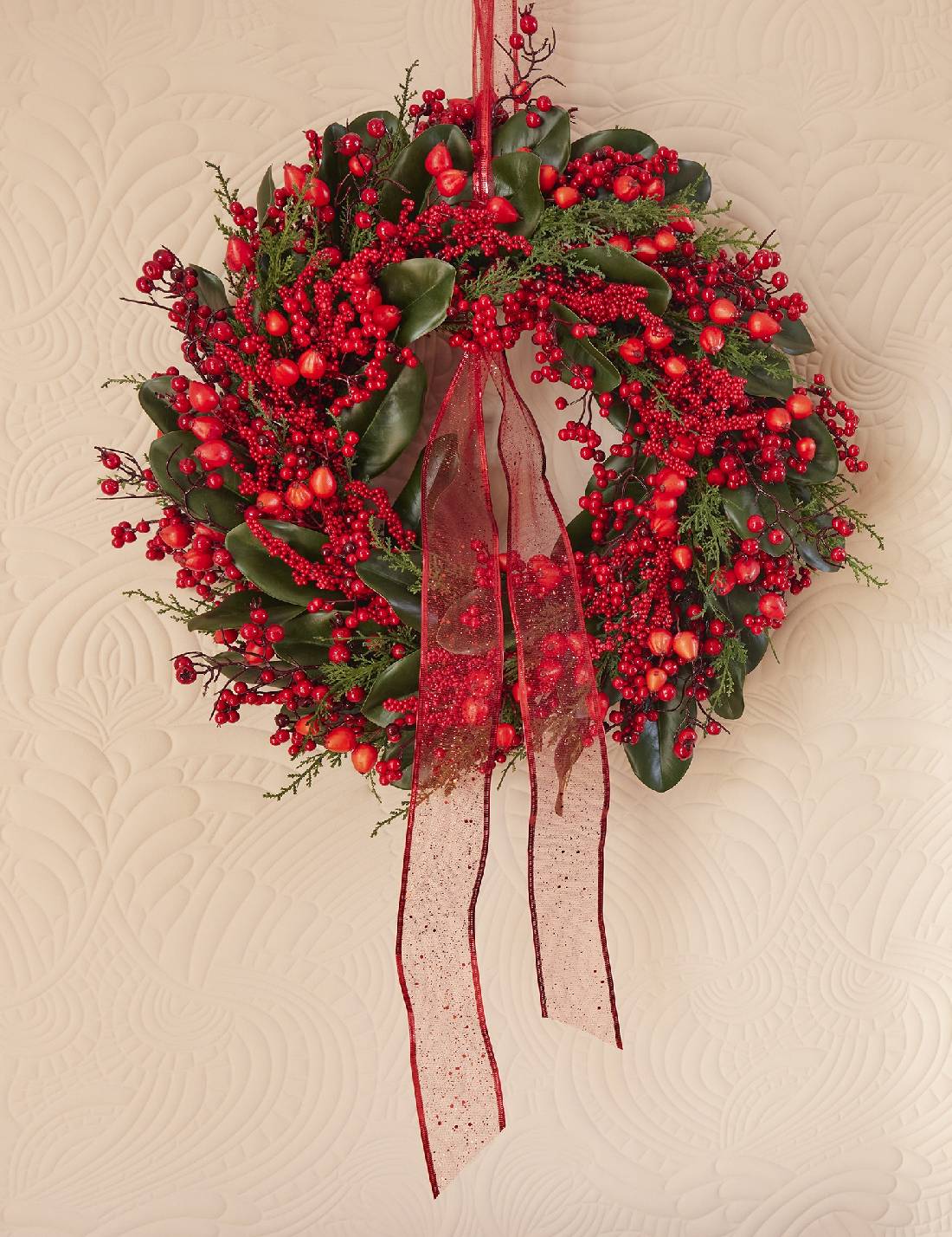 Fuoriporta Ghirlanda Natalizia Con Bacche Rosse 60cm