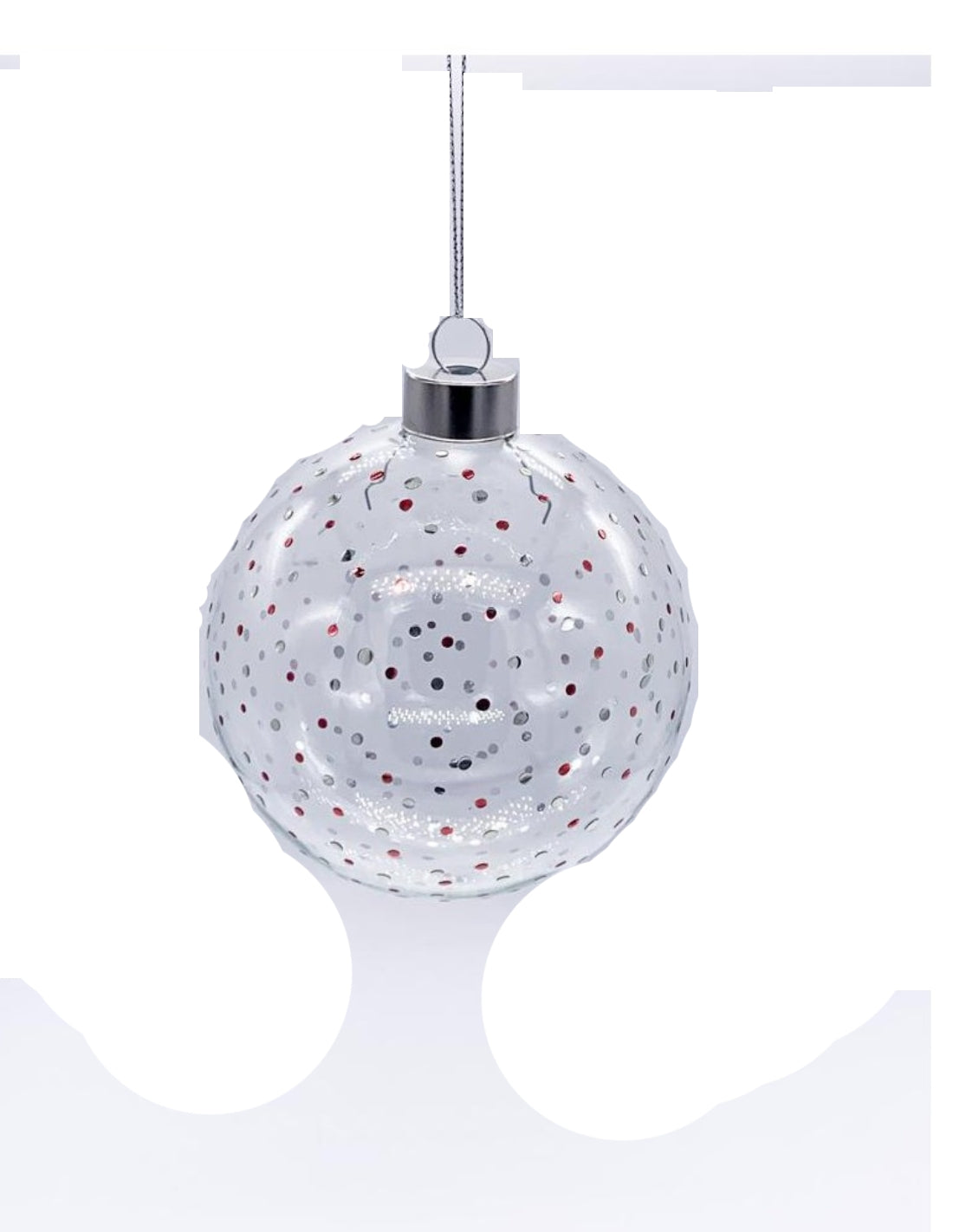 Pallina Albero Di Natale In Vetro Trasparente Con Pois Colorati 10cm