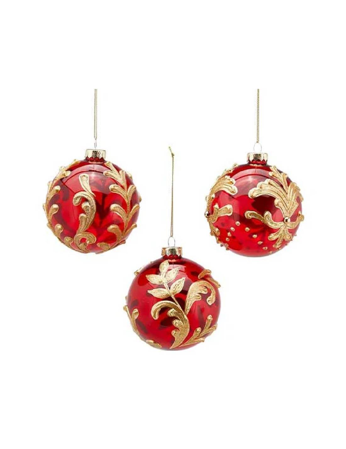 Pallina Albero Di Natale In Vetro Rosso E Oro 10cm