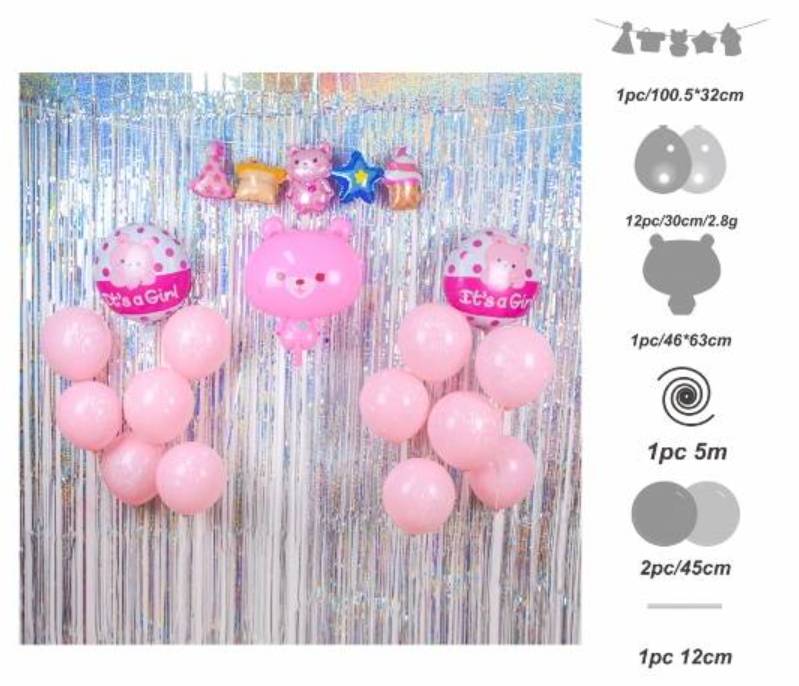Set Palloncini Mylar Nascita Bambina 16pz.