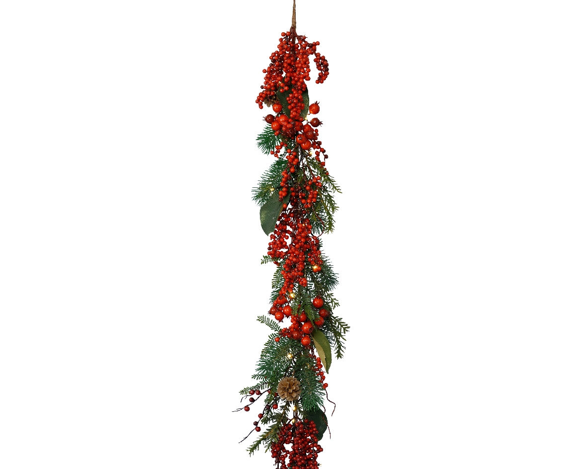 Addobbo Natale Tralcio Ghirlanda Verde Con Pigne E Bacche 176cm