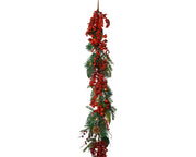 Addobbo Natale Tralcio Ghirlanda Verde Con Pigne E Bacche 176cm