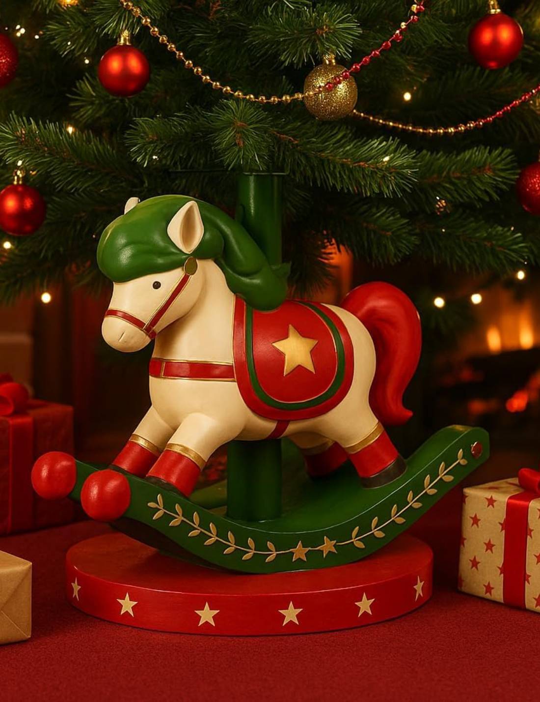 Base Albero Di Natale In Magnesio Cavallo A Dondolo 55cm