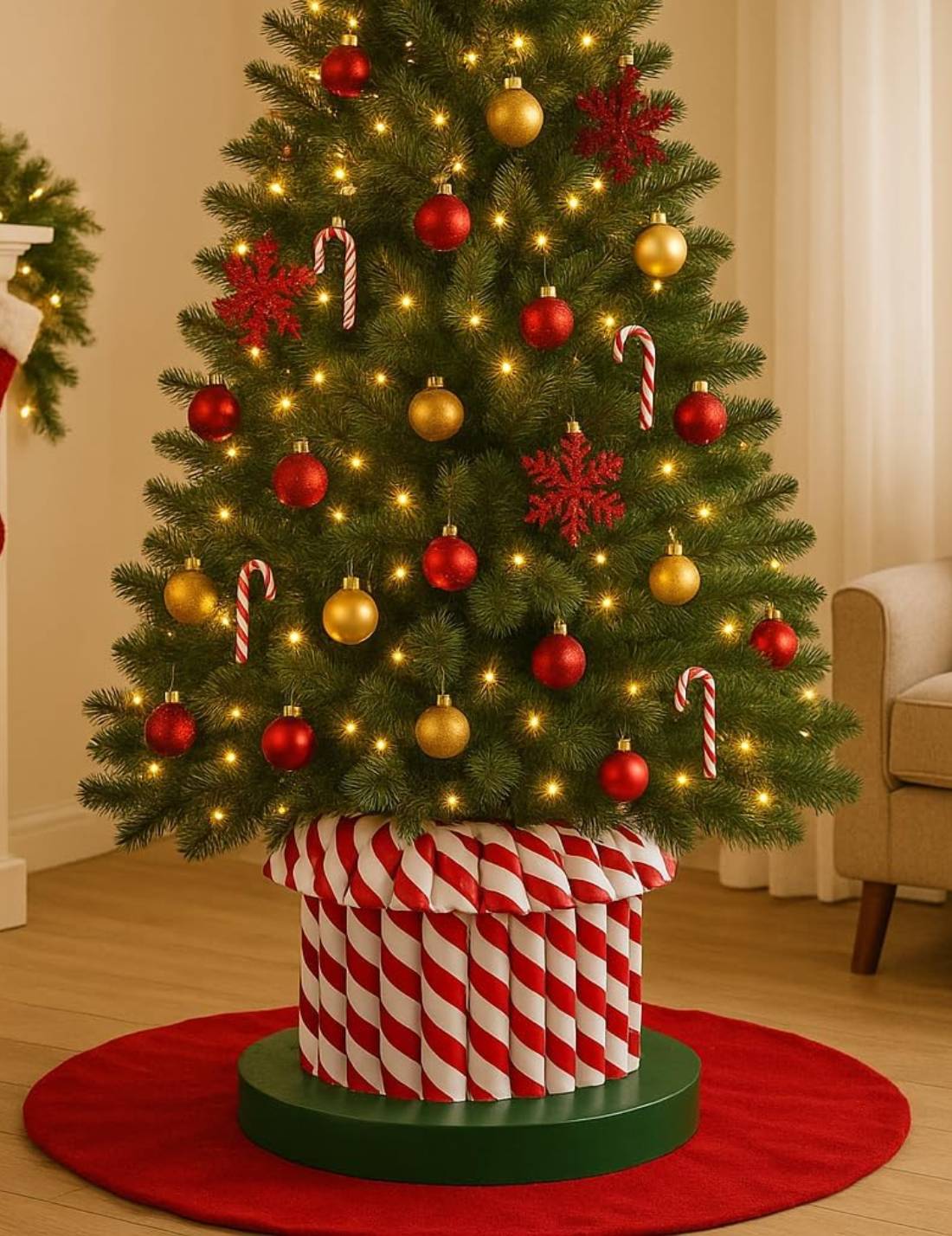 Base Albero Di Natale Bastoncini Di Zucchero 61cm