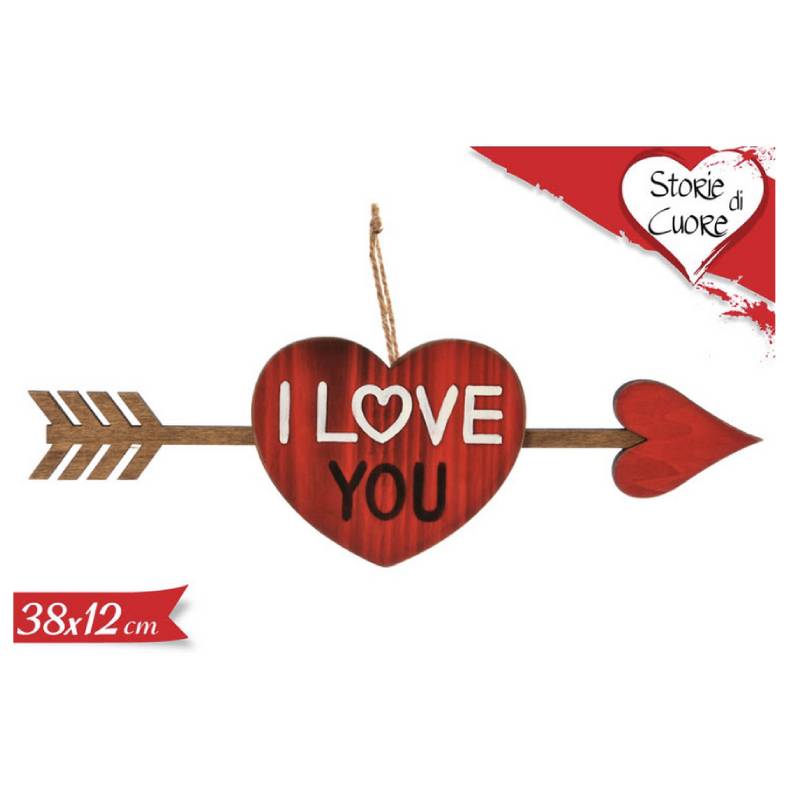 Pendaglio In Legno Cuore Con Freccia San Valentino I Love You 38x12cm