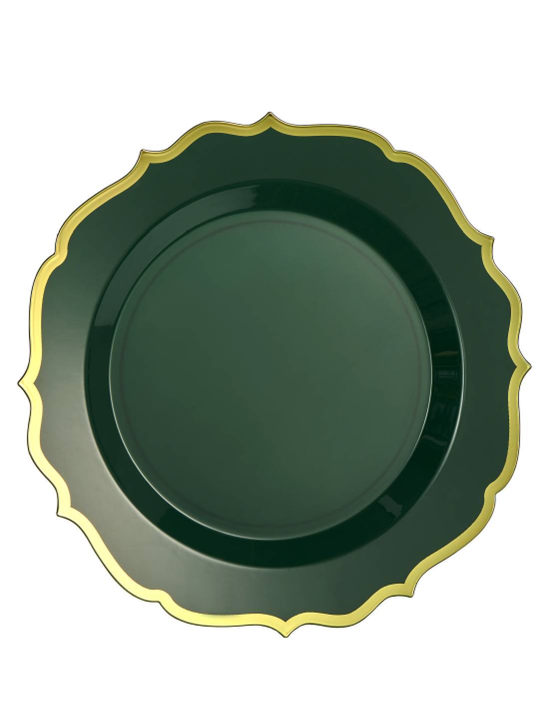 Set 10pz Piatti In Plastica Verdi Stilizzati Bordo Dorato 19cm