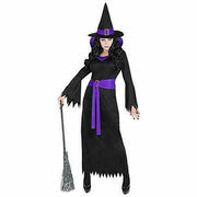Vestito Con Copricapo Strega Malefica Da Bambina 158cm Costume Halloween