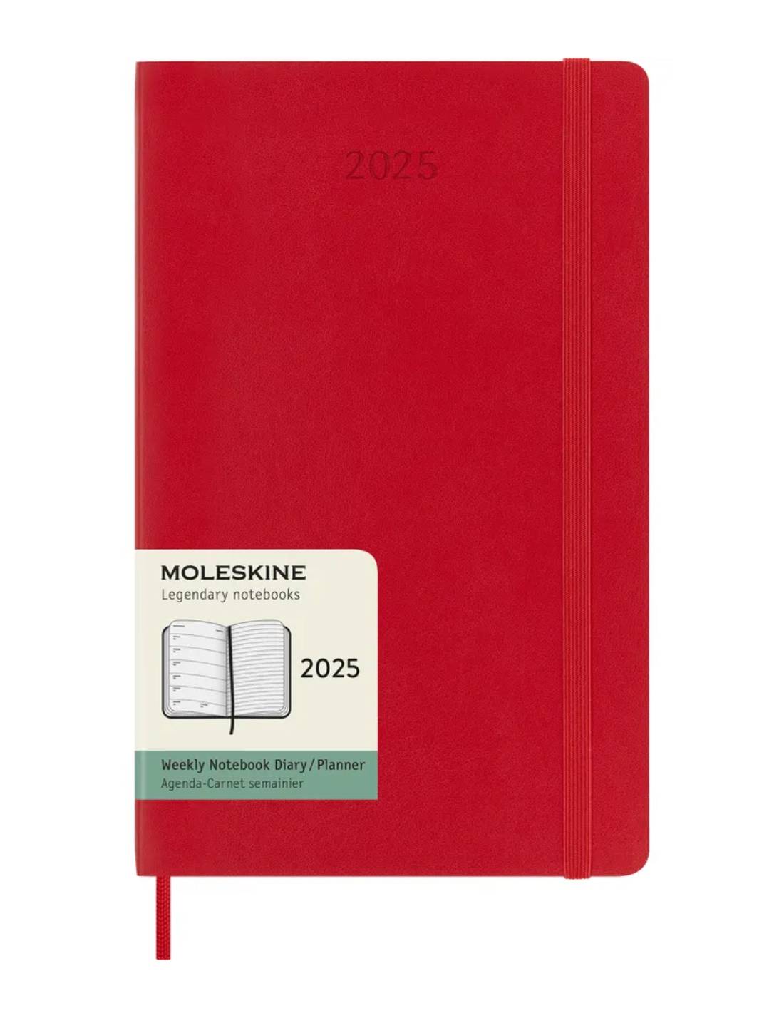 Agenda Settimanale 2025 Moleskine Rossa Large 12 Mesi Copertina Morbida - 13x21cm