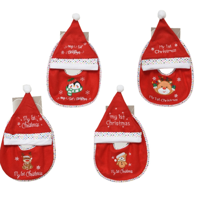 Set Cappello E Bavaglino Rosso Personaggi Natalizi Assortiti