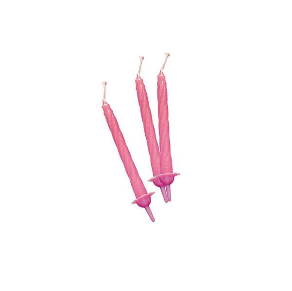 Candeline Di Compleanno Mezzo Stelo In Cera Rosa Con Supporto 12pz.