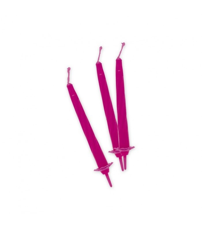 Candeline Di Compleanno Mezzo Stelo In Cera Fucsia Con Supporto 12pz.