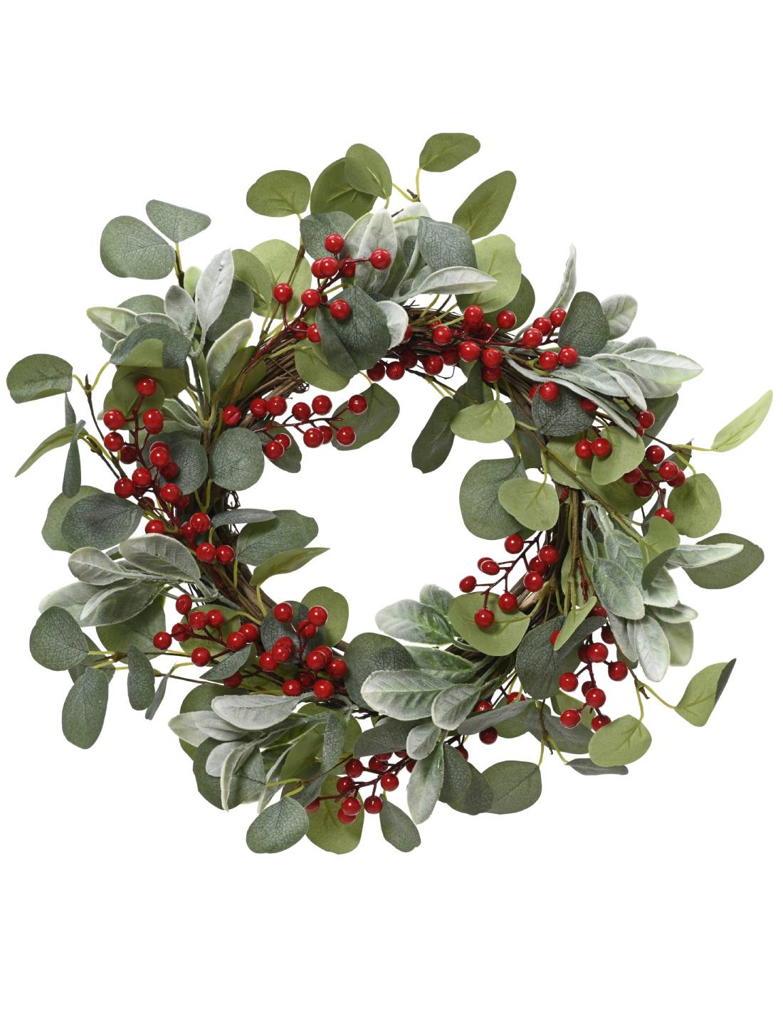 Fuoriporta Ghirlanda Natalizia In Poliestere Con Bacche Rosse 50cm