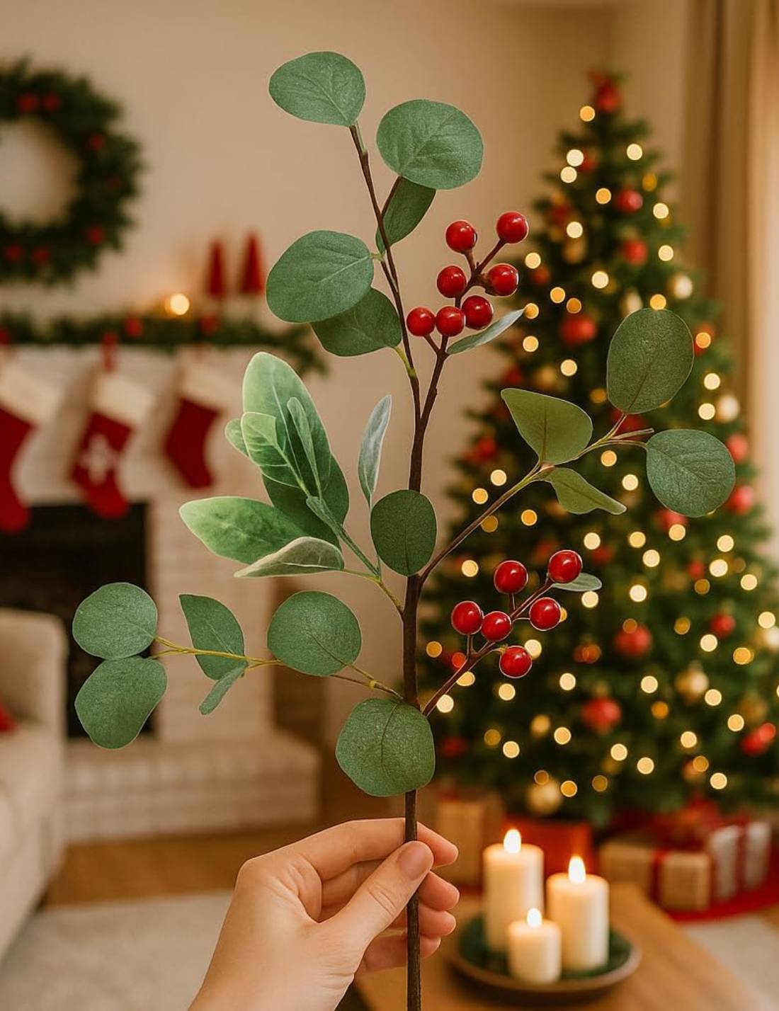 Ramo Artificiale Decorativo Con Bacche Rosse 50cm