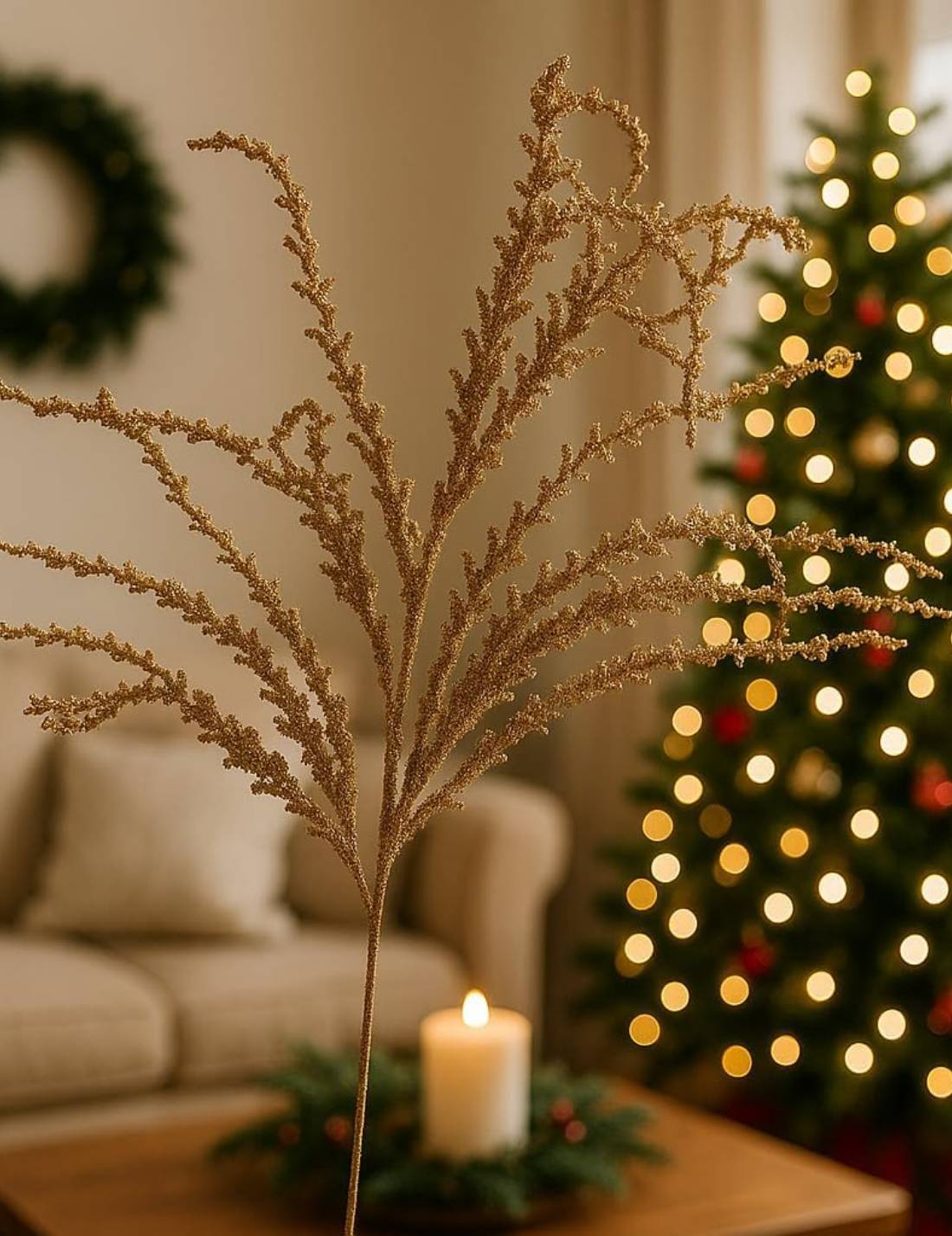 Ramo Artificiale Decorativo Oro Glitterato 94cm