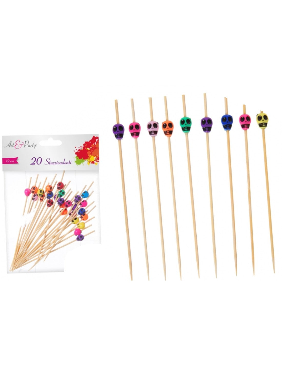Accessorio Di Halloween Set Stuzzicadenti Teschi Colorati 20pz