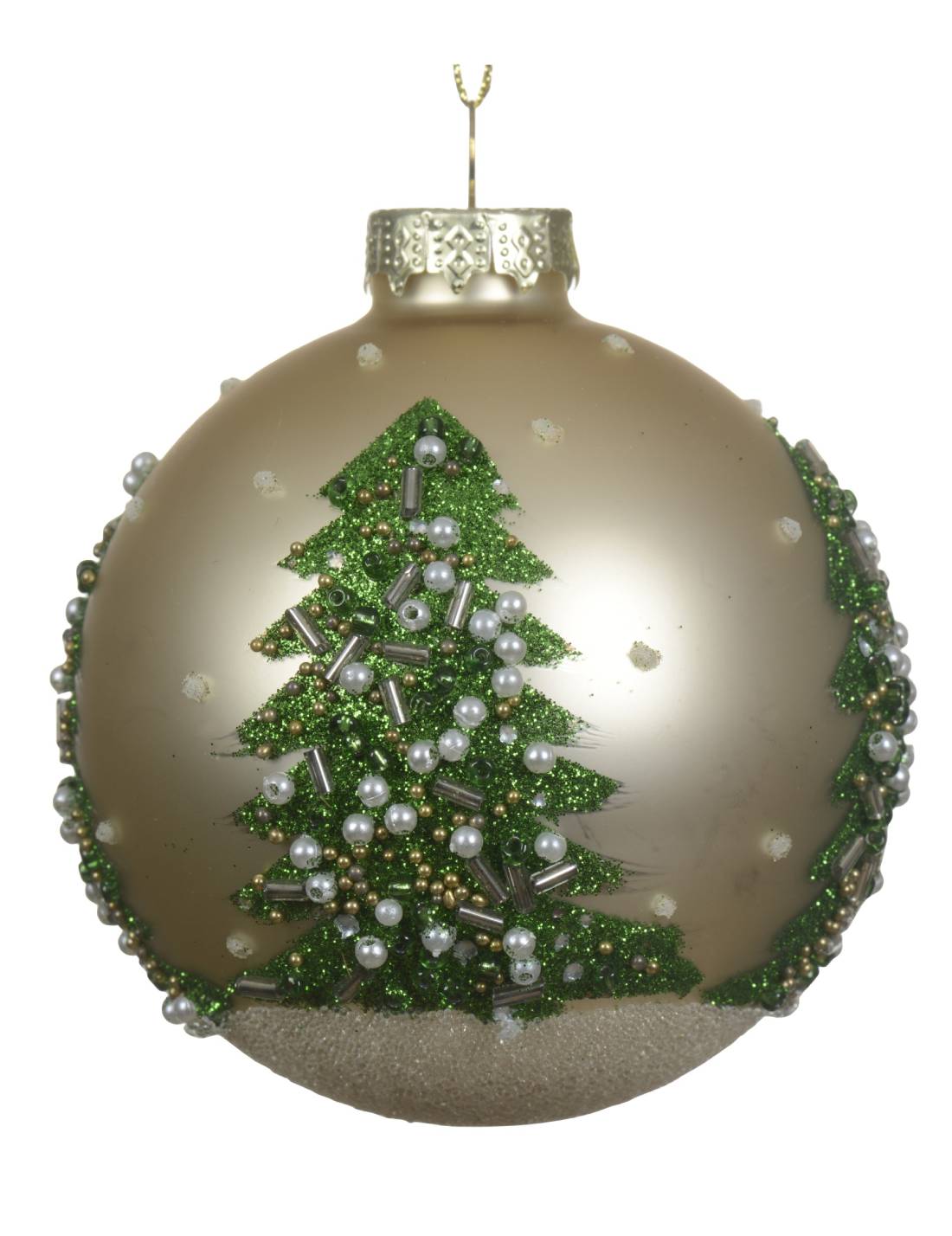 Pallina Albero Di Natale In Vetro Dorata Con Albero Decorato 8cm