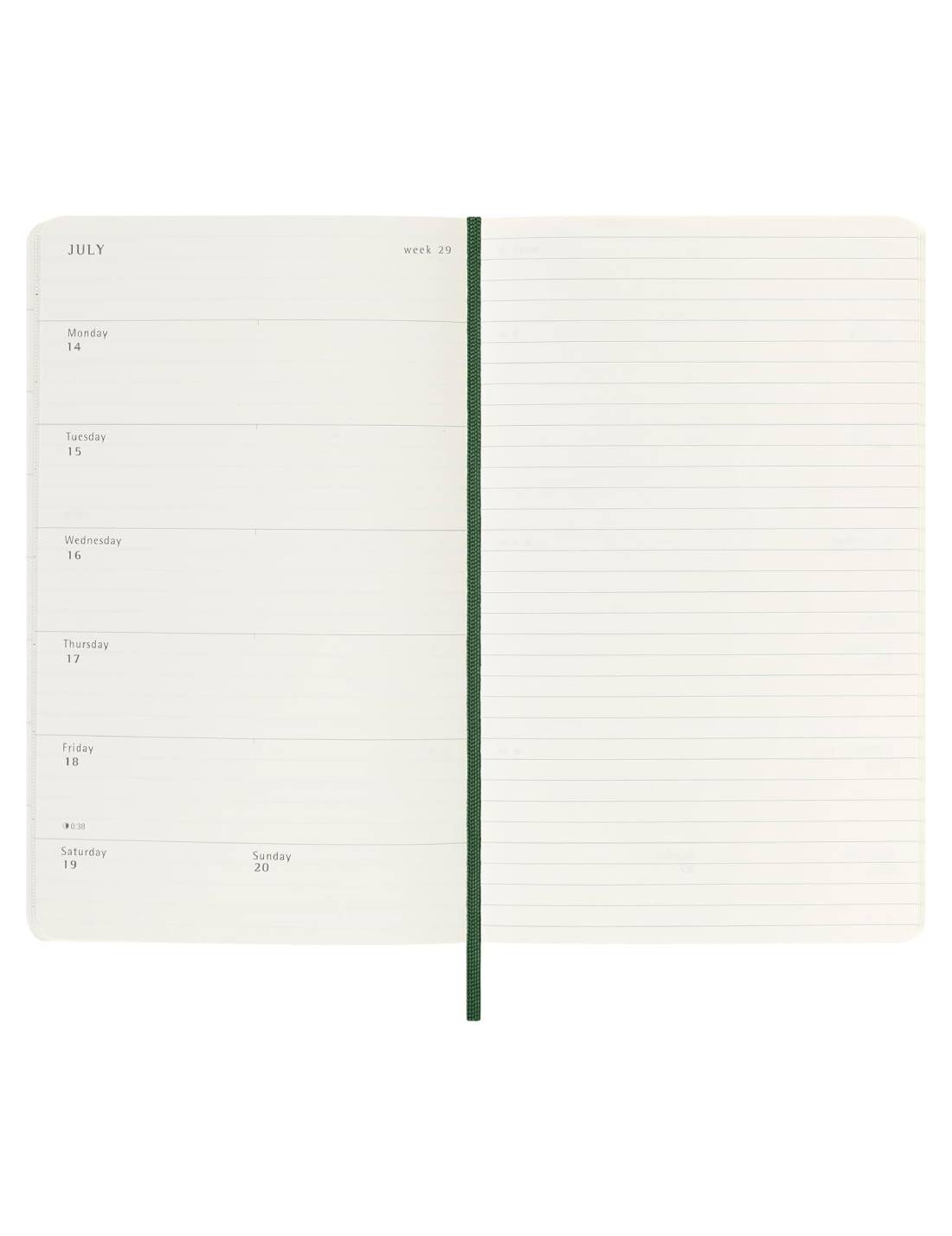 Agenda Settimanale 12 Mesi 2025 Moleskine Verde Mirto Large 21cm