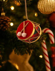 Addobbo Albero Di Natale Tamburo Rosso Decorativo 10cm