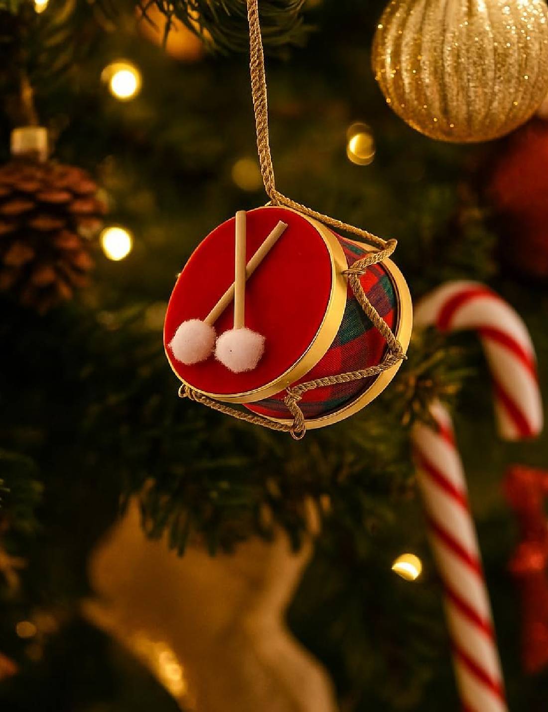 Addobbo Albero Di Natale Tamburo Rosso Decorativo 10cm