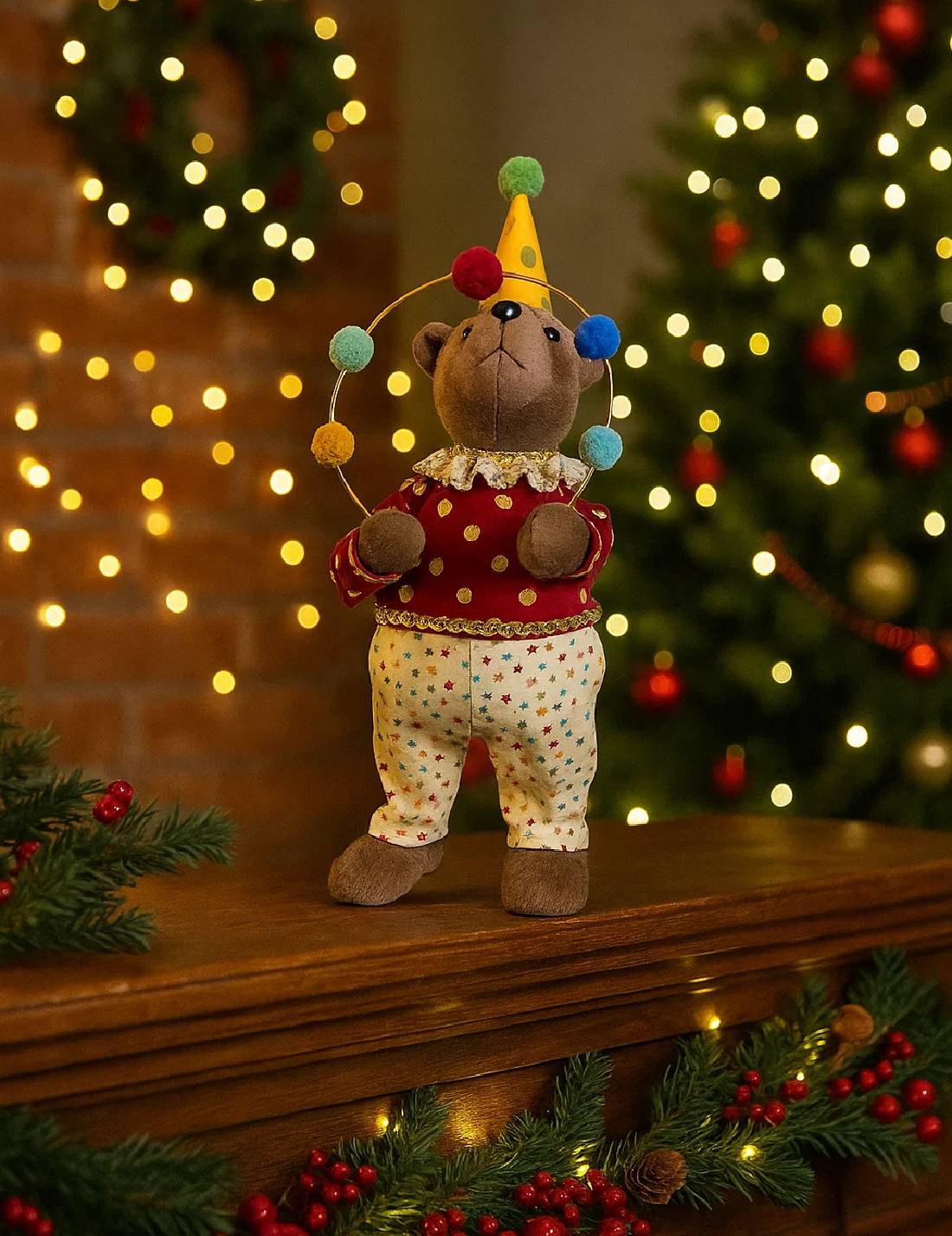 Addobbo Di Natale Orso Giocoliere Circense 55cm