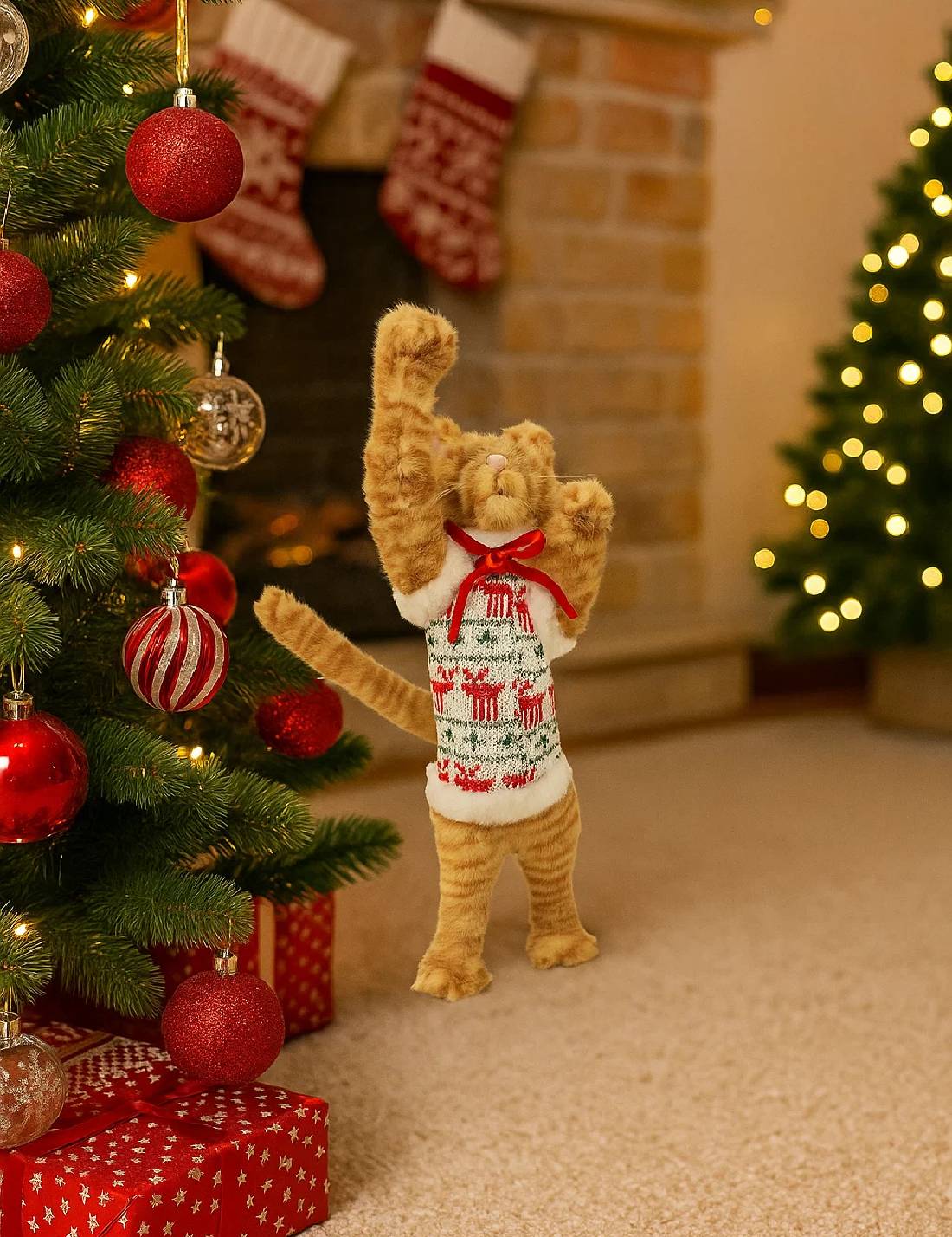 Addobbo Di Natale Gatto Con Maglione Natalizio 57cm