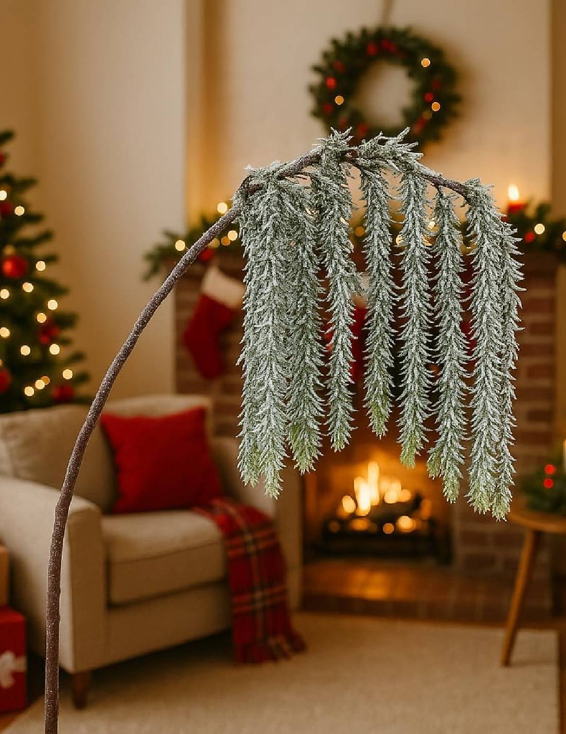Ramo Artificiale Decorativo Innevato Cadente 110cm