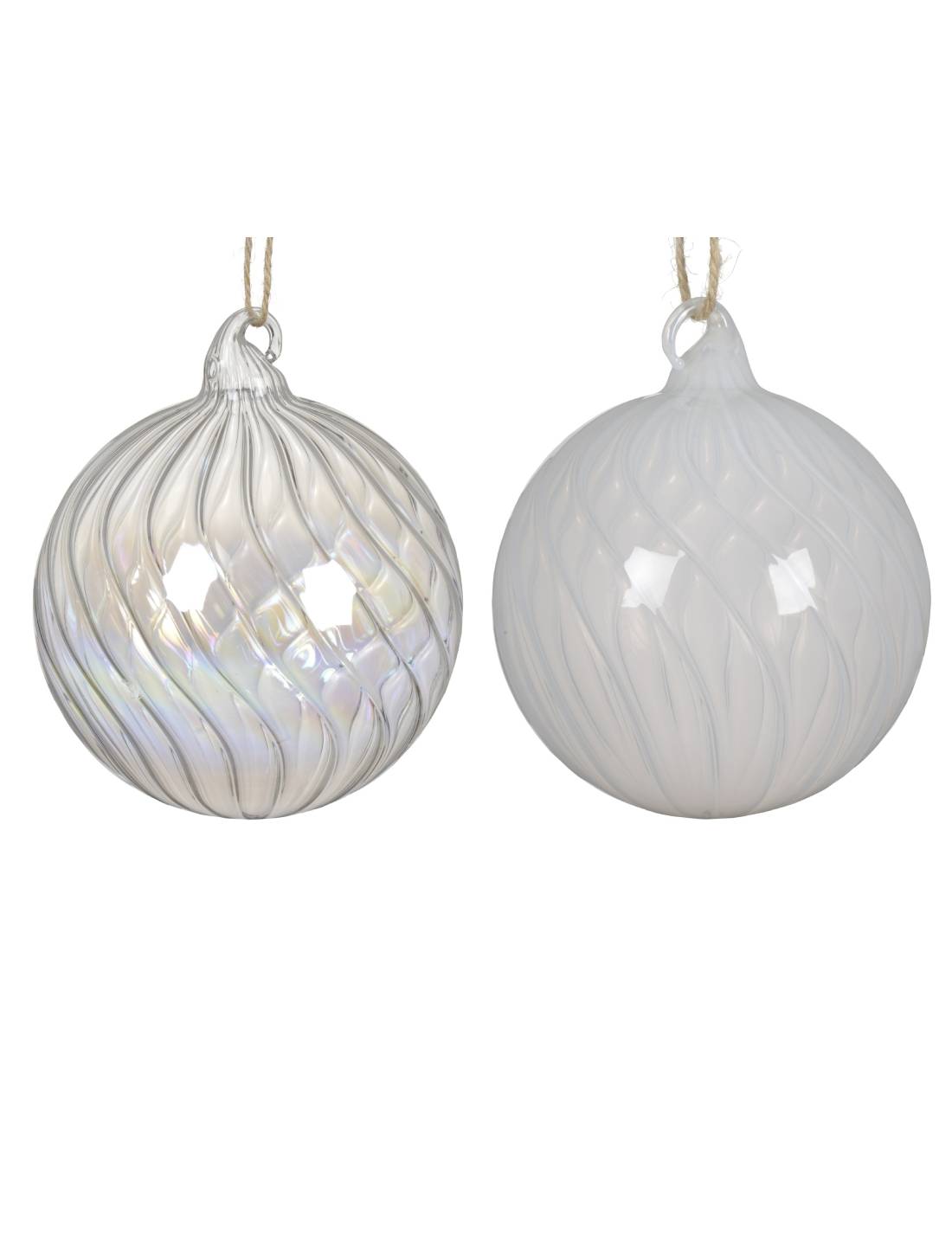 Pallina Albero Di Natale In Vetro Bianca Vortice Decorativo 10cm