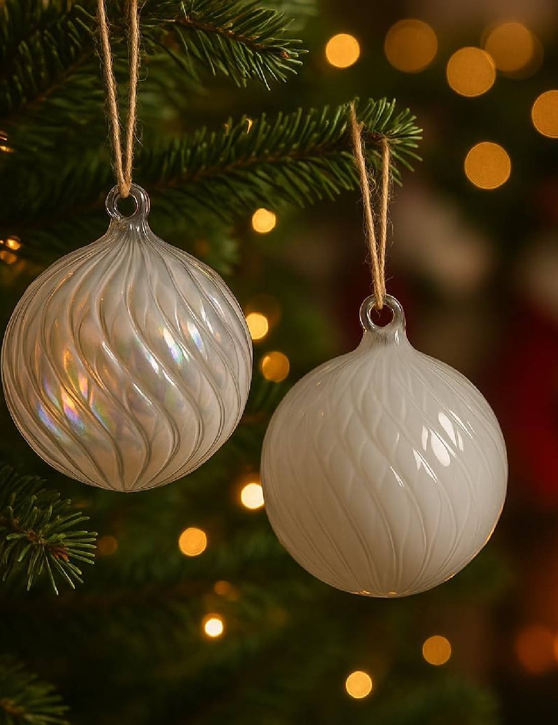 Pallina Albero Di Natale In Vetro Bianca Vortice Decorativo 10cm