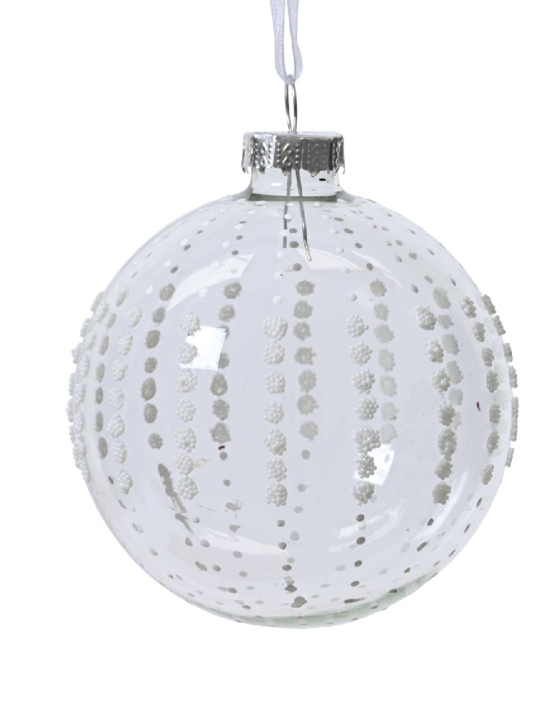 Pallina Albero Di Natale In Vetro Trasparente Con Perline 8cm