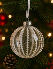 Pallina Albero Di Natale In Vetro Trasparente Con Perline 8cm
