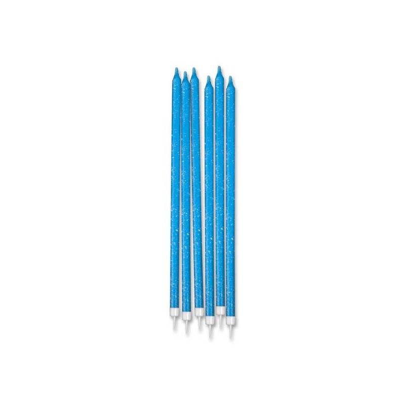 Candeline Di Compleanno In Cera Glitter Azzurro 12pz