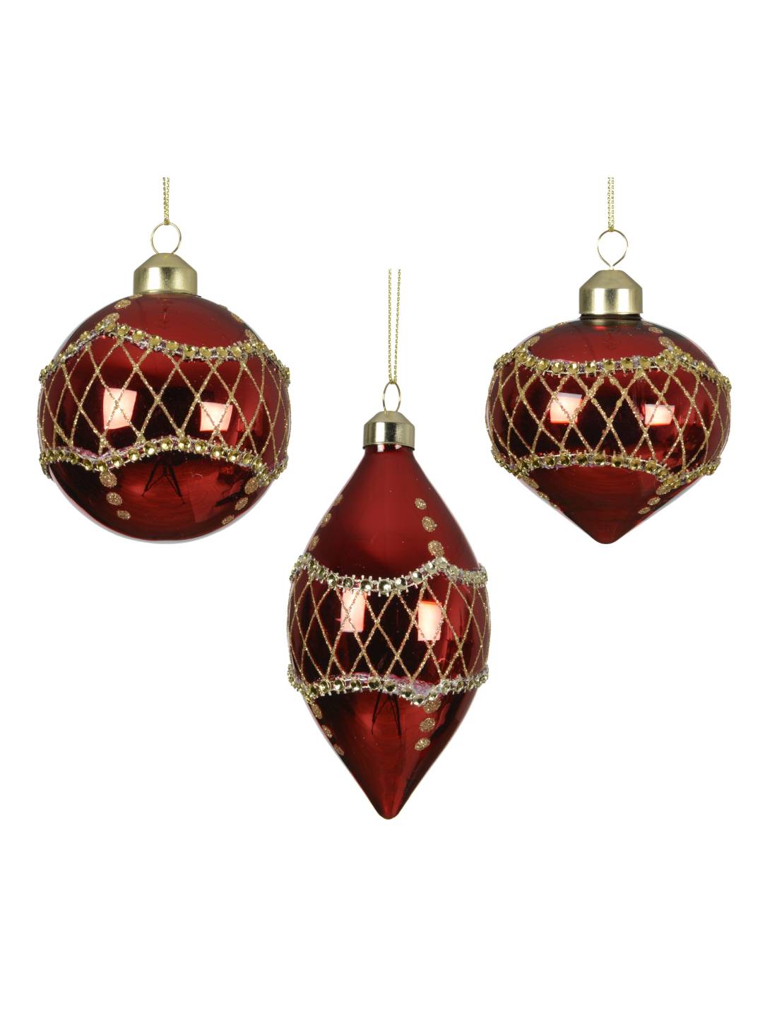 Pallina Albero Di Natale In Vetro Rombi Dorati 8cm