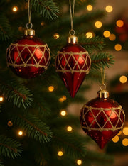 Pallina Albero Di Natale In Vetro Rombi Dorati 8cm