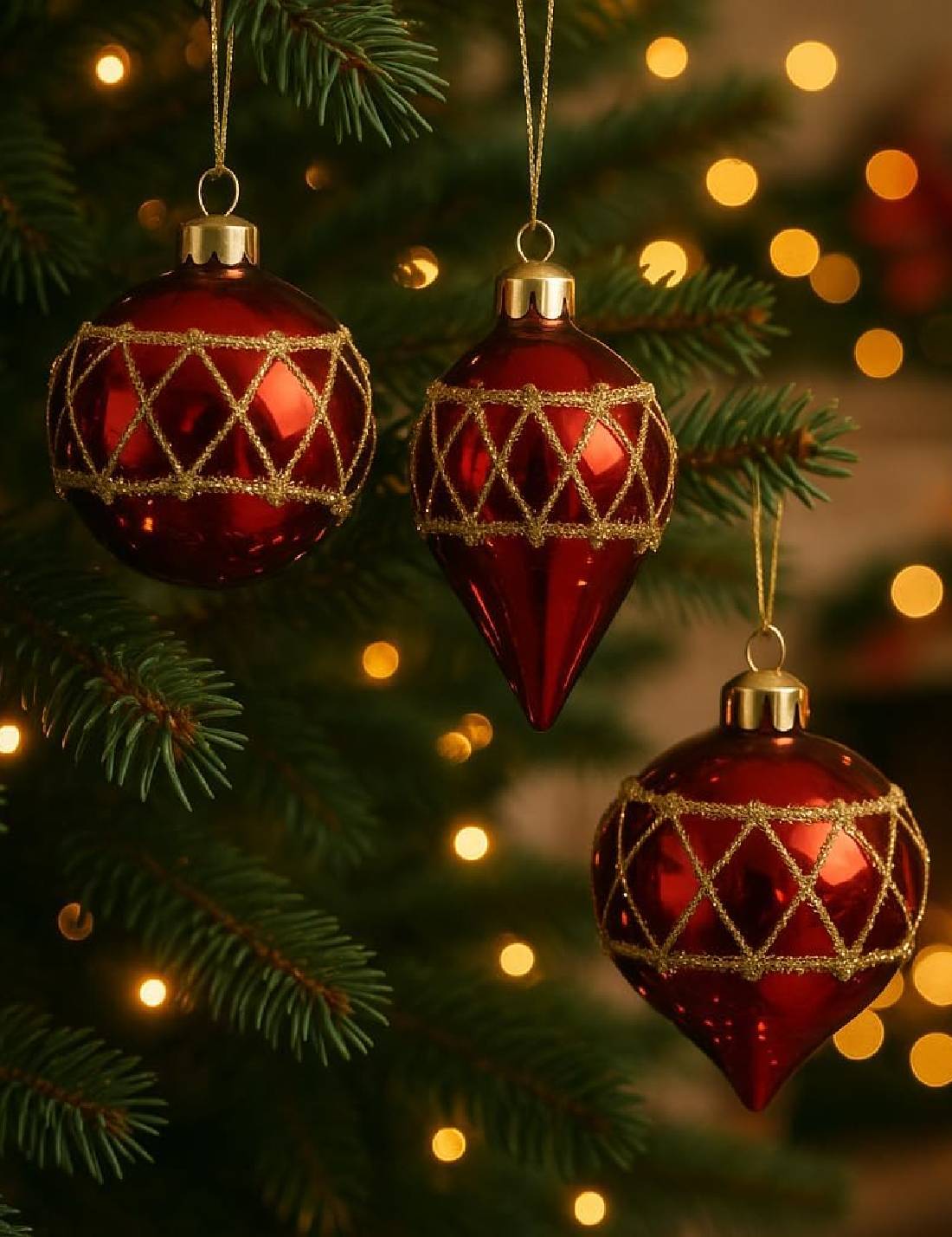 Pallina Albero Di Natale In Vetro Rombi Dorati 8cm