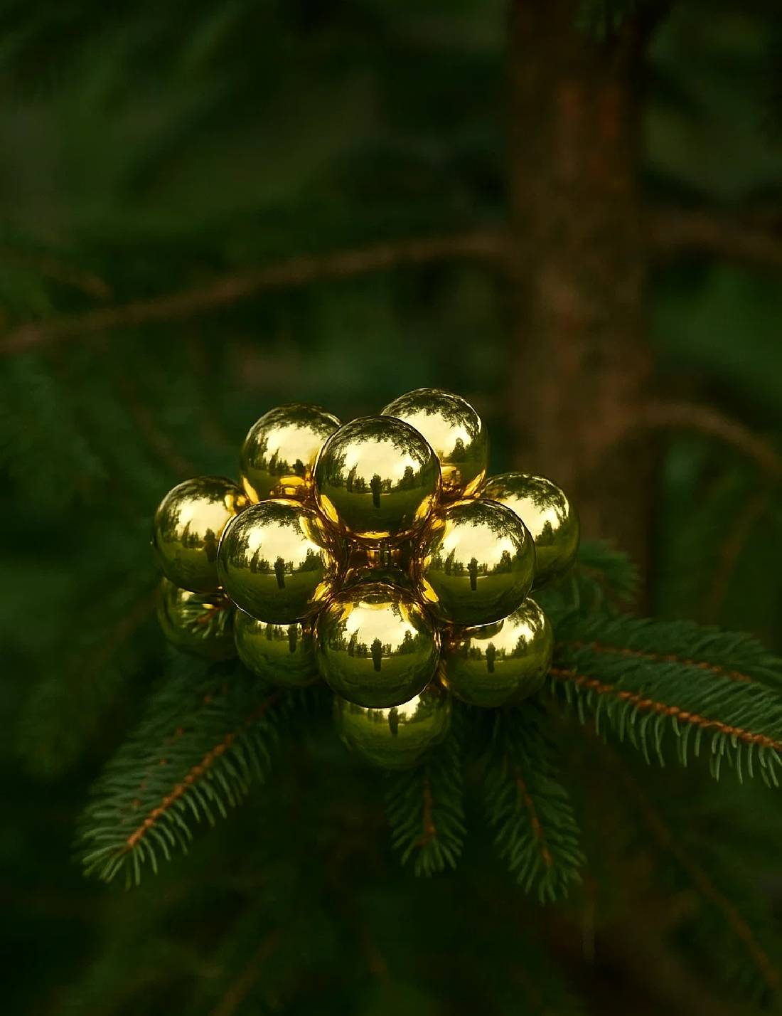 Palline Albero Di Natale In Vetro Grappolo 12pz Oro Lucido 2.5cm