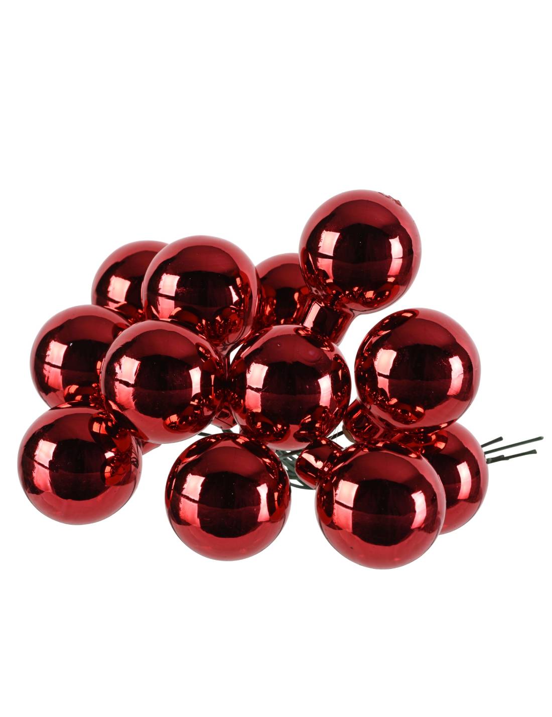 Palline Albero Di Natale In Vetro Grappolo 12pz Rosso Lucido 2.5cm