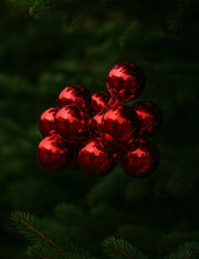 Palline Albero Di Natale In Vetro Grappolo 12pz Rosso Lucido 2.5cm