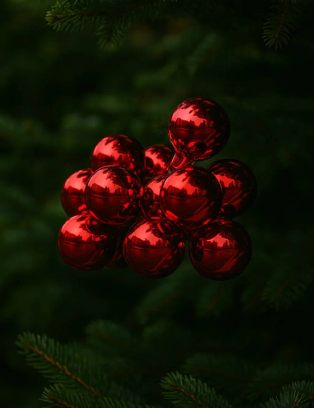 Palline Albero Di Natale In Vetro Grappolo 12pz Rosso Lucido 2.5cm