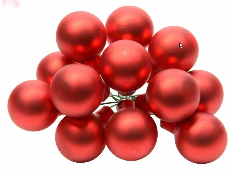 Palline Albero Di Natale In Vetro Rosso Opaco Chiaro 2.5cm Grappolo Da 12pz