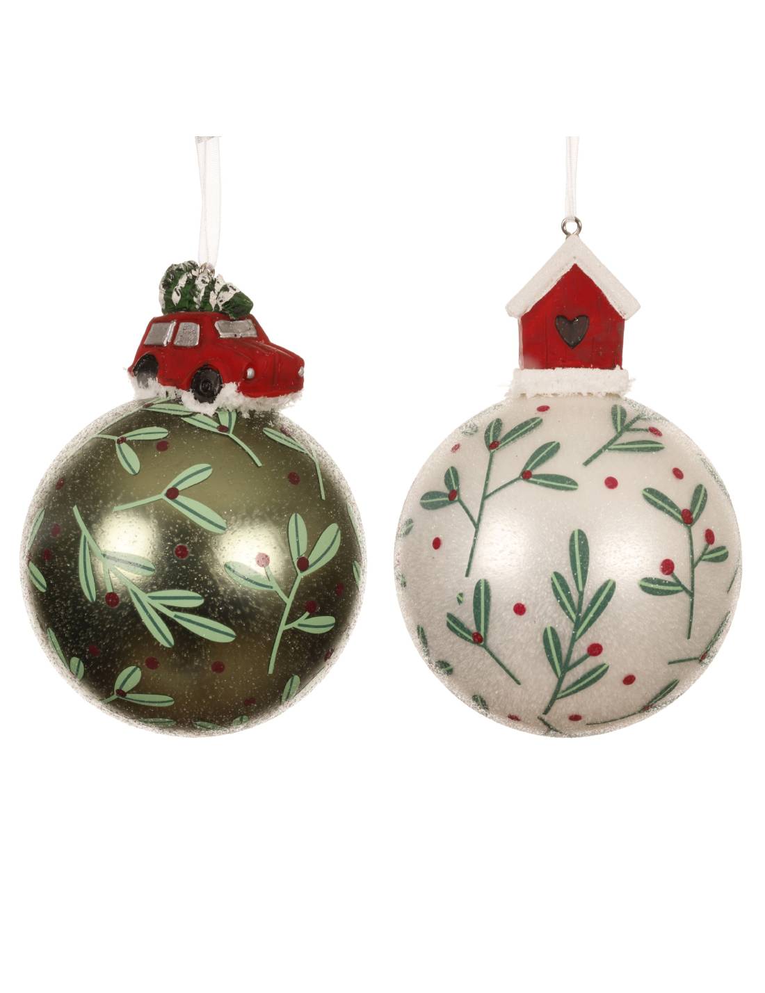 Pallina Albero di Natale In Vetro Con Decorazione In Cima 8cm