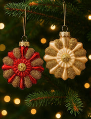 Pallina Albero Di Natale In Vetro Fiore Con Perline 8cm