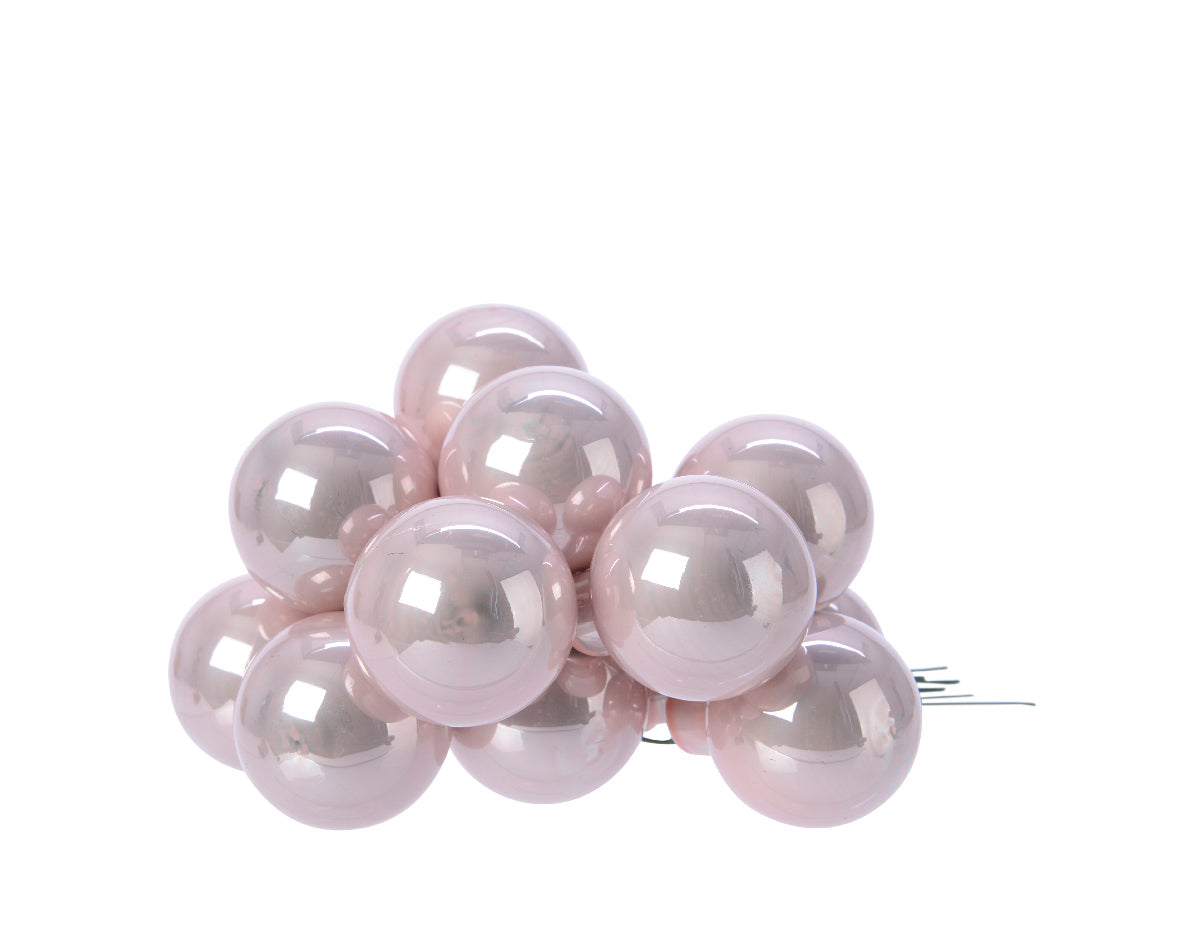 Palline Albero Di Natale In Vetro Rosa Cipria Lucido 2.5cm Grappolo Da 12Pz