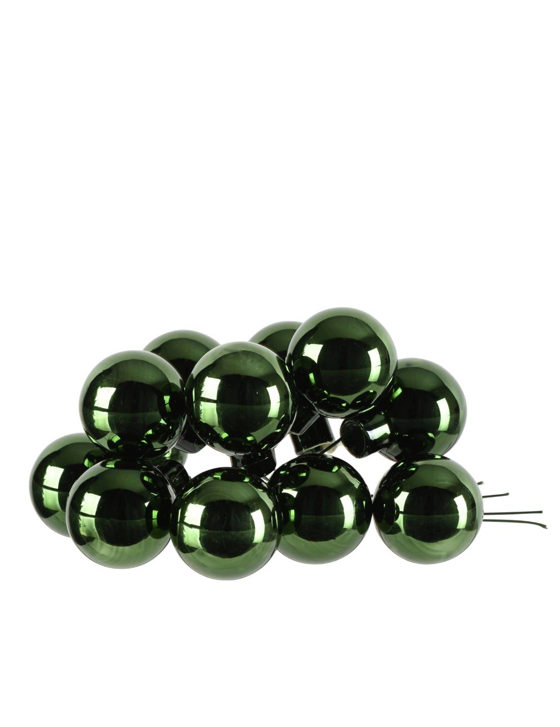 Palline Albero Di Natale In Vetro Grappolo 12pz Verde Pino Lucido 2.5cm