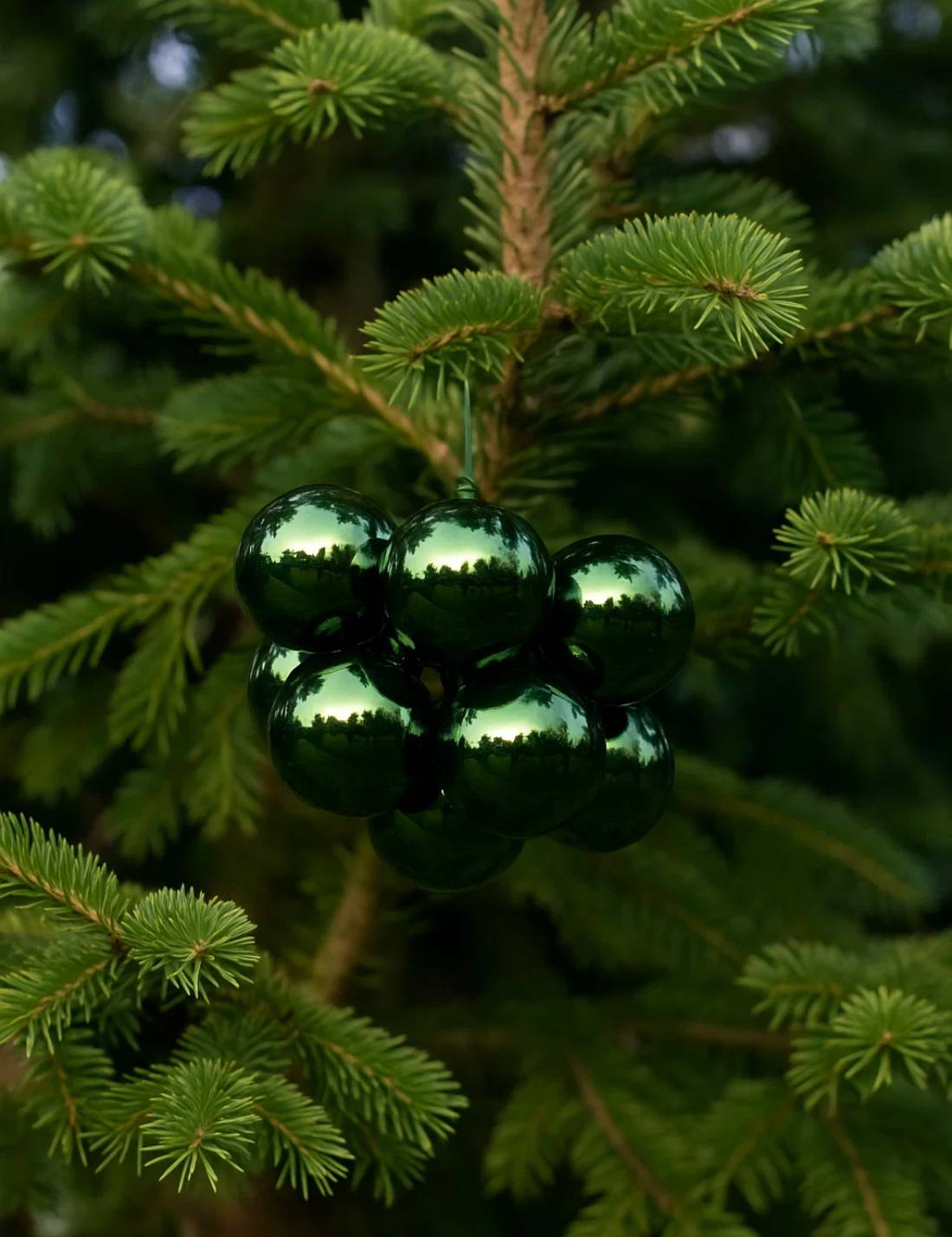 Palline Albero Di Natale In Vetro Grappolo 12pz Verde Pino Lucido 2.5cm