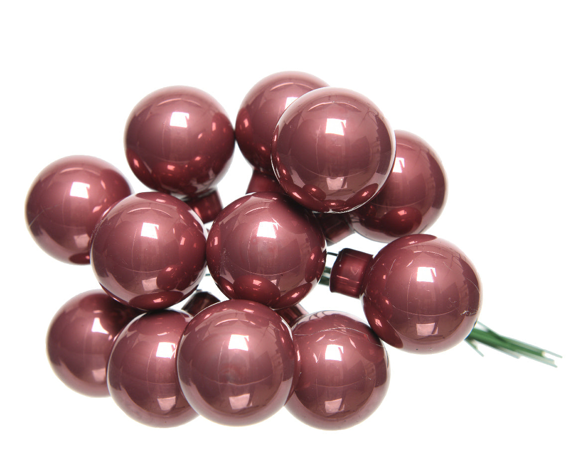 Palline Albero Di Natale In Vetro Rosa Velluto Opaco 2.5cm Grappolo Da 12pz