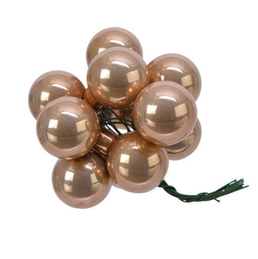 Pallina Albero Di Natale In Vetro Marrone Cammello Lucido 2.5cm Grappolo Da 12pz