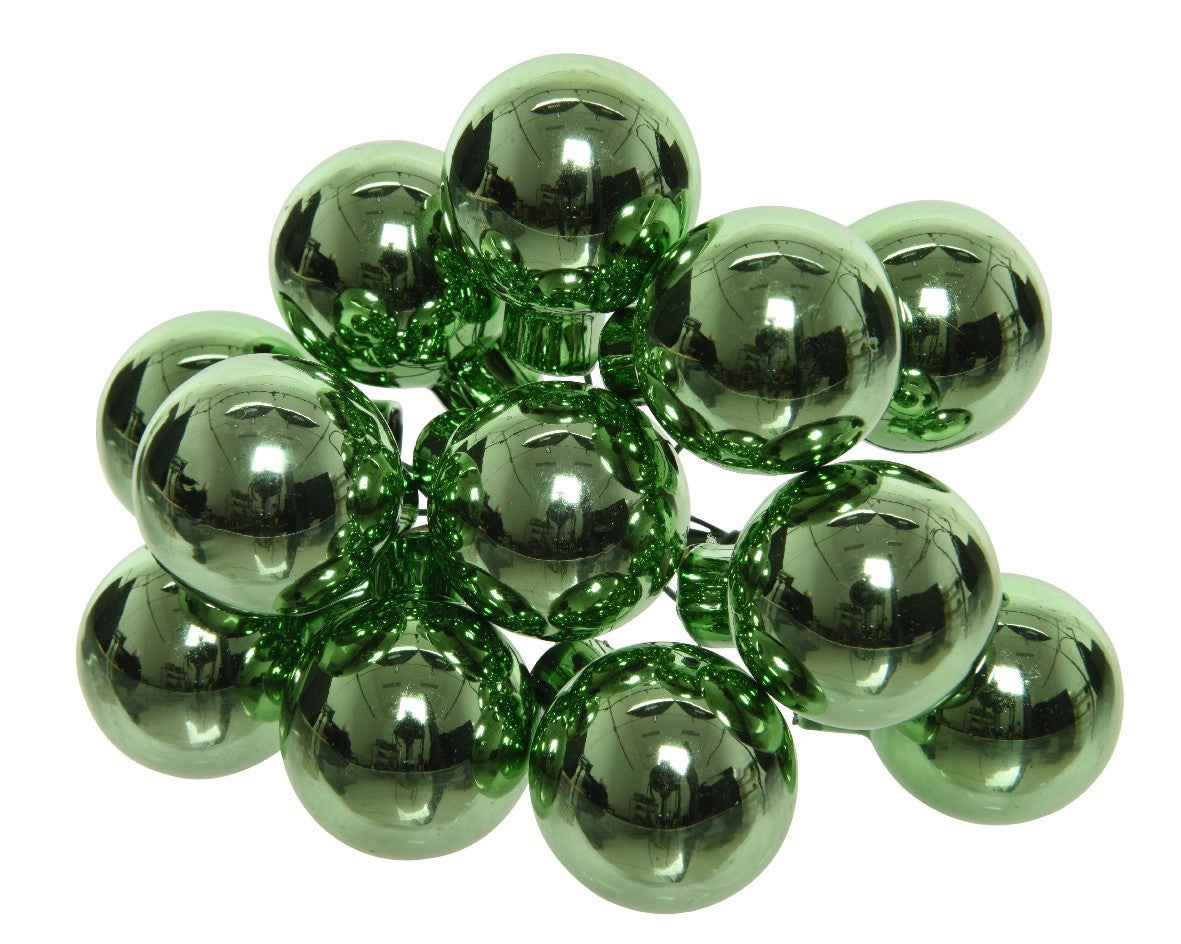 Palline Albero Di Natale In Vetro Verde Vischio Lucido 2.5cm Grappolo Da 12pz